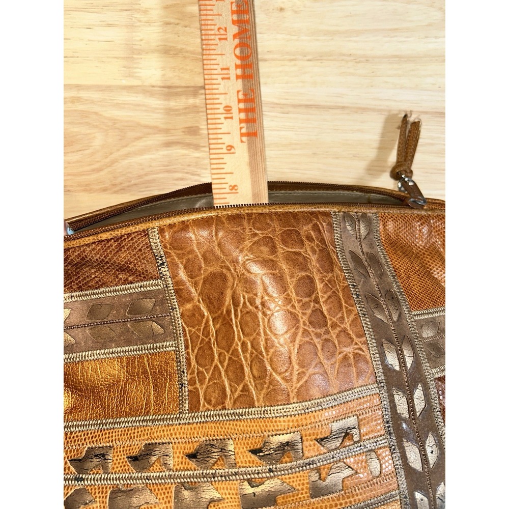 VTG SHARIF leather Snake/alligator/Geometric Texture crossbody Tan/browns 80's - Picture 14 of 15